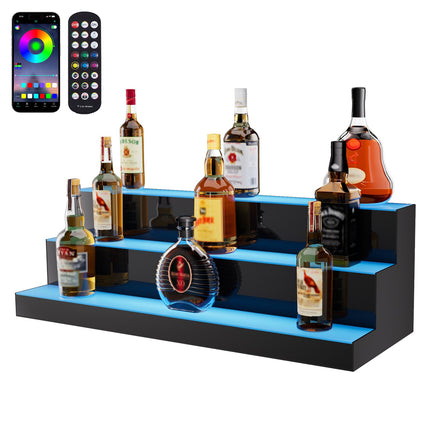 LED Lighted Liquor Bottle Display, 30-Inch 3-Tier, Remote Control