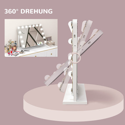 Oglindă de machiaj LED - 3 moduri de lumină, reglabilă, USB, 62,5x49,5 cm