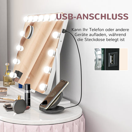 Oglindă de machiaj LED - 3 moduri de lumină, reglabilă, USB, 62,5x49,5 cm