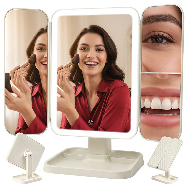 Oglindă de machiaj LED cu mărire, pliabilă, USB-C