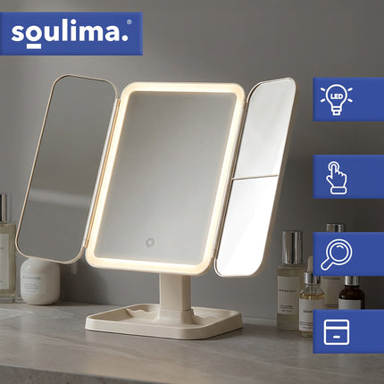 Oglindă de machiaj LED cu mărire, pliabilă, USB-C