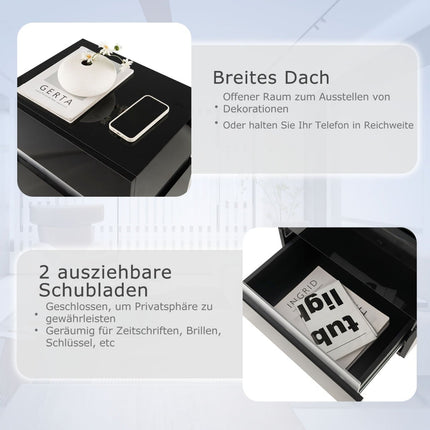 Set noptieră LED, 2 sertare, negru, telecomandă