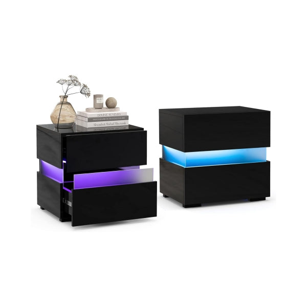 Set noptieră LED, 2 sertare, negru, telecomandă