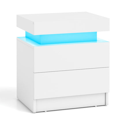 Noptieră LED cu 2 sertare, MDF alb, design modern