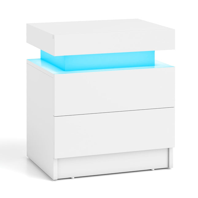 Noptieră LED cu 2 sertare, MDF alb, design modern