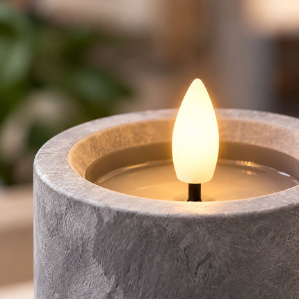 LED Pillar Candles Set of 3 with 6-Hour Timer, Concrete Effect, Grey