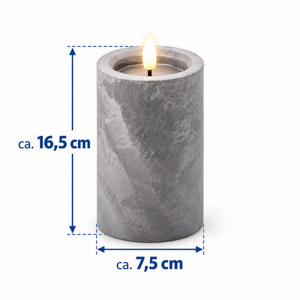 LED Pillar Candles Set of 3 with 6-Hour Timer, Concrete Effect, Grey