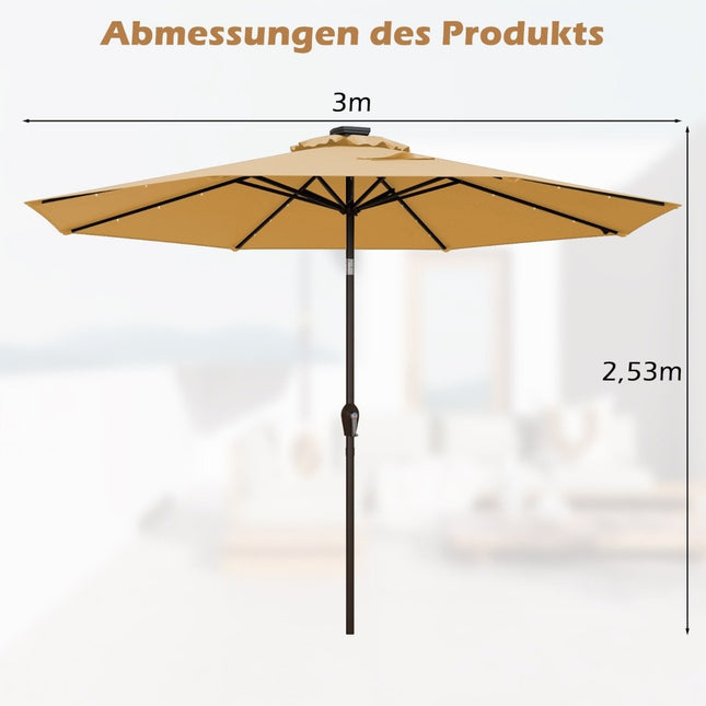 Iluminare cu LED umbrela cantilever umbrela de soare rotunda alimentata solara umbrela de gradina manivela bej ø 3M