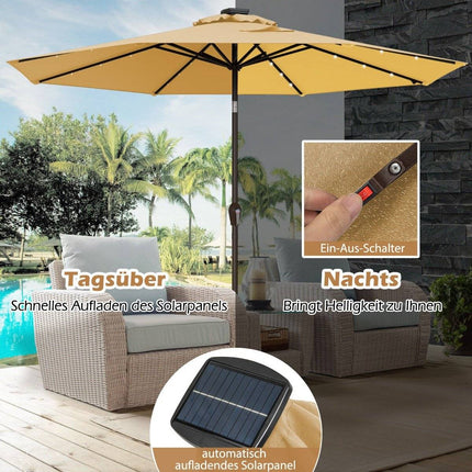 Iluminare cu LED umbrela cantilever umbrela de soare rotunda alimentata solara umbrela de gradina manivela bej ø 3M
