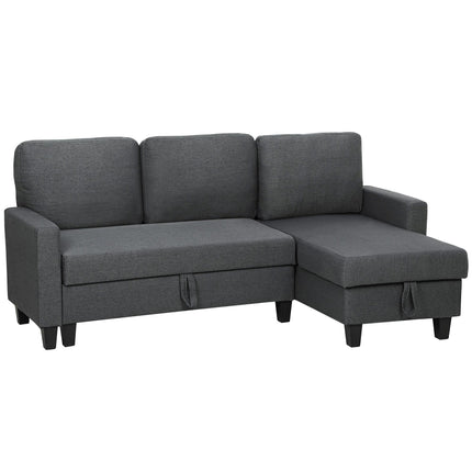 Canapea extensibilă în formă de L cu spațiu de depozitare, șezlong reversibil, gri