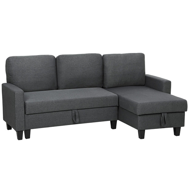 Canapea extensibilă în formă de L cu spațiu de depozitare, șezlong reversibil, gri