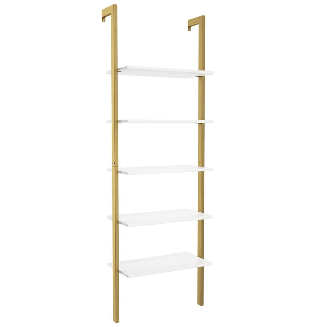 Ladder Shelf with 5 Levels & Metal Frame Standing Shelf Bookcase 61 x 30 x 183 cm Golden