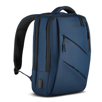 Rucsac pentru laptop, albastru, port de încărcare USB-C, 15L