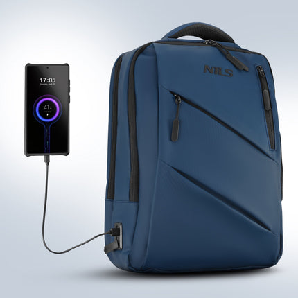 Rucsac pentru laptop, albastru, port de încărcare USB-C, 15L