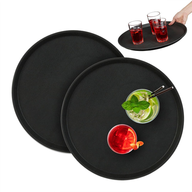 Tavi mari de servire negre, set de 2, Ø40cm