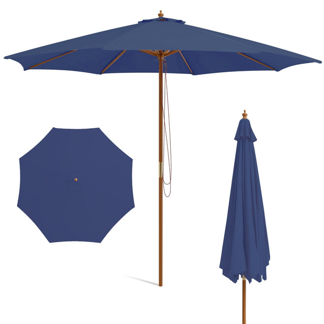 Umbrelă mare de terasă din lemn albastru, 300 cm, ventilată, reglabilă
