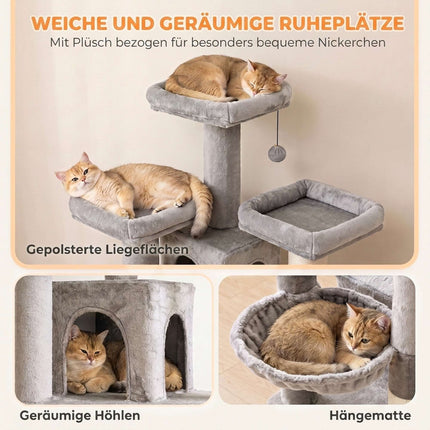 Large Cat Tree 184 cm with 5 Levels and Scratching Posts, 2 Caves, Light Grey