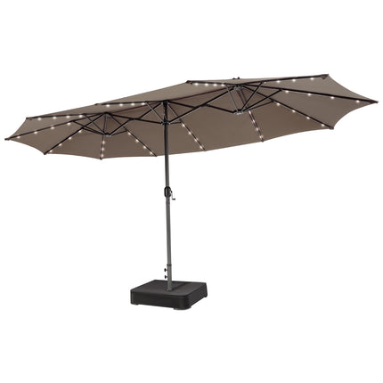 Umbrelă dublă mare pentru terasă cu lumini solare LED, maro