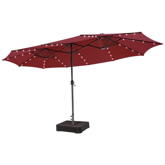 Umbrelă dublă mare pentru terasă cu lumini solare LED, roșie
