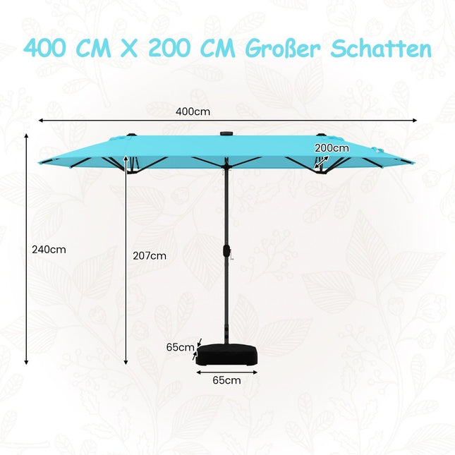 Umbrelă mare de terasă cu două fețe cu lumini LED, 400x200 cm