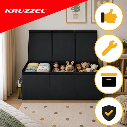 Large Toy Chest with Lid and Divider 132 l, 94 x 39 x 35 cm, Black, Foldable