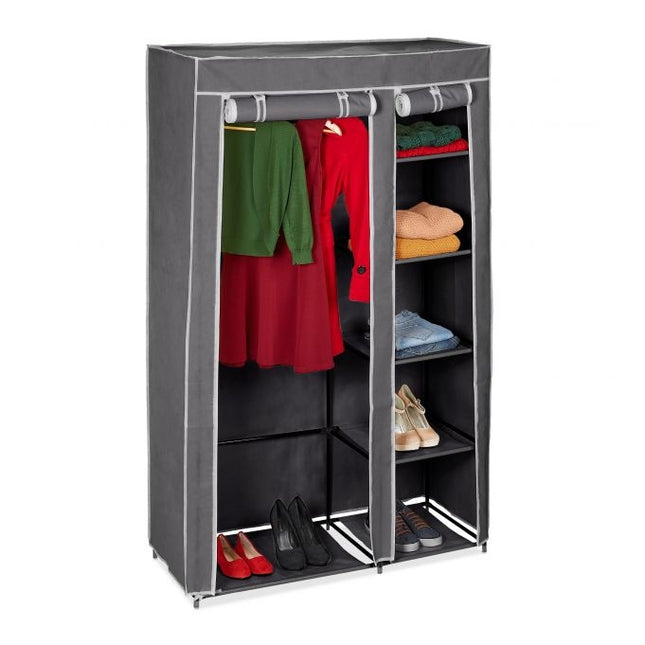 Large fabric wardrobe with clothes rail