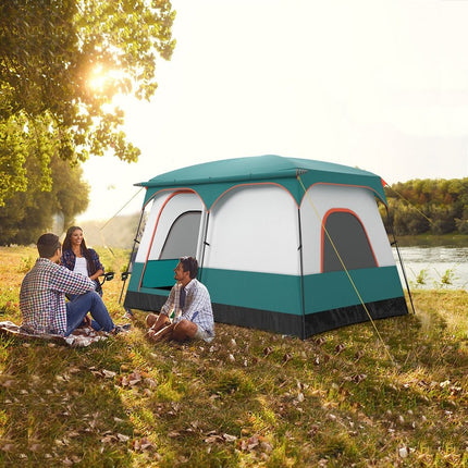 Cort de camping pentru 6 persoane, cu verandă și prelată de protecție împotriva ploii - S
