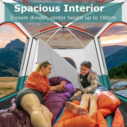 Cort de camping pentru 6 persoane, cu verandă și prelată de protecție împotriva ploii - S