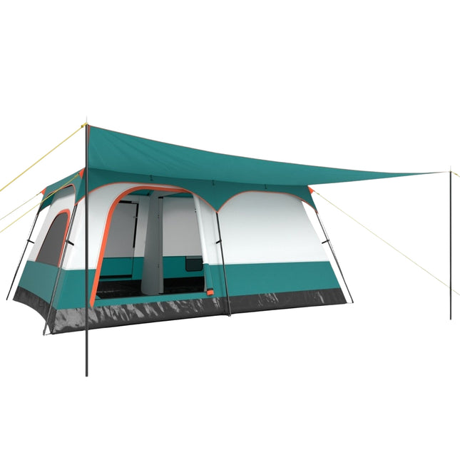 Cort mare cu marchiză și podea și 2 camere și 2 intrări și geantă de transport cort de camping cort de familie L