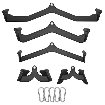 Lat Pulldown Attachments Set, 5-Piece Solid Steel, Rubber Grip