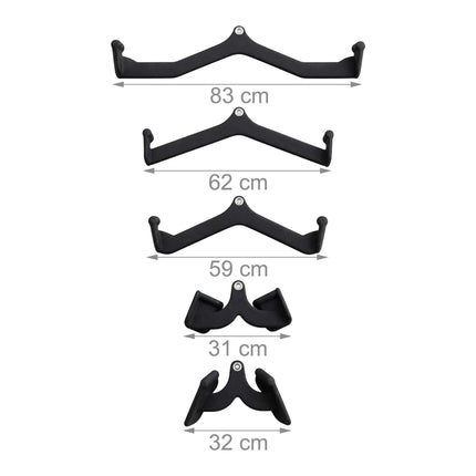 Lat Pulldown Bar Set of 5 with Steel V-Grips, PVC Coated, Black