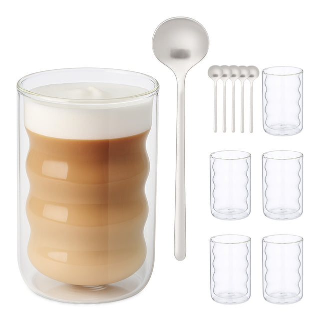 Pahare Latte Macchiato, cu perete dublu cu linguri