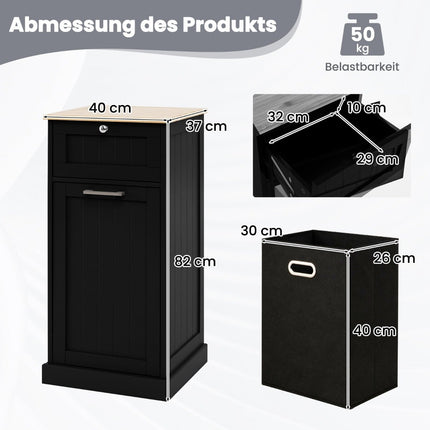 Dulap de rufe cu sertar și blat din bambus – negru, coș de 38 l