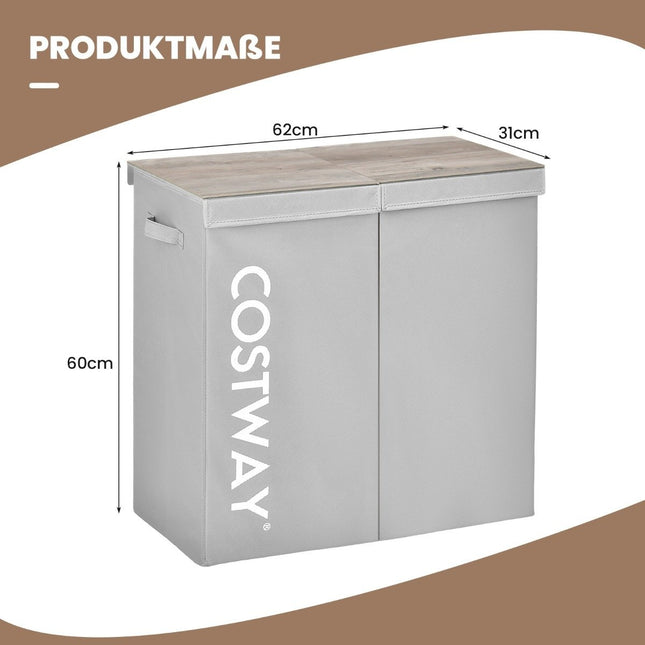 Coș de rufe, 115L, 2 compartimente, stofa, gri