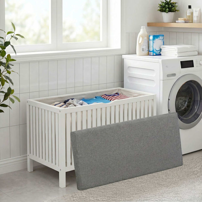 Laundry Hamper Stool – Walnut Finish, Padded Seat