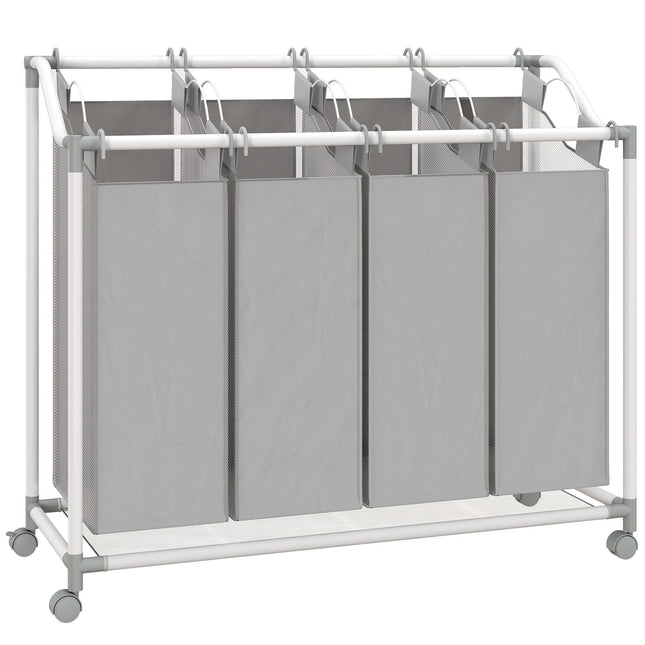 Laundry Hamper with 4 Removable Bags, 160L, Wheels, Grey
