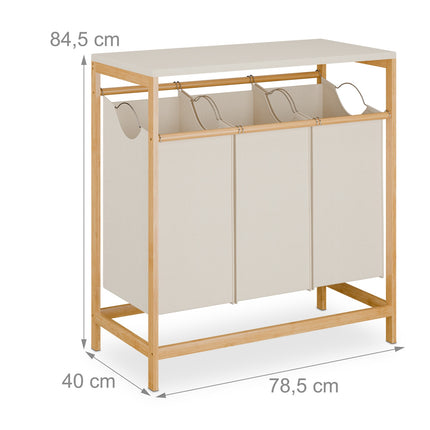 Suport de rufe cu 3 saci detasabile, raft din bambus