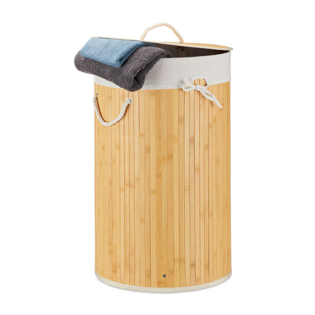 Coș de rufe rotund din bambus