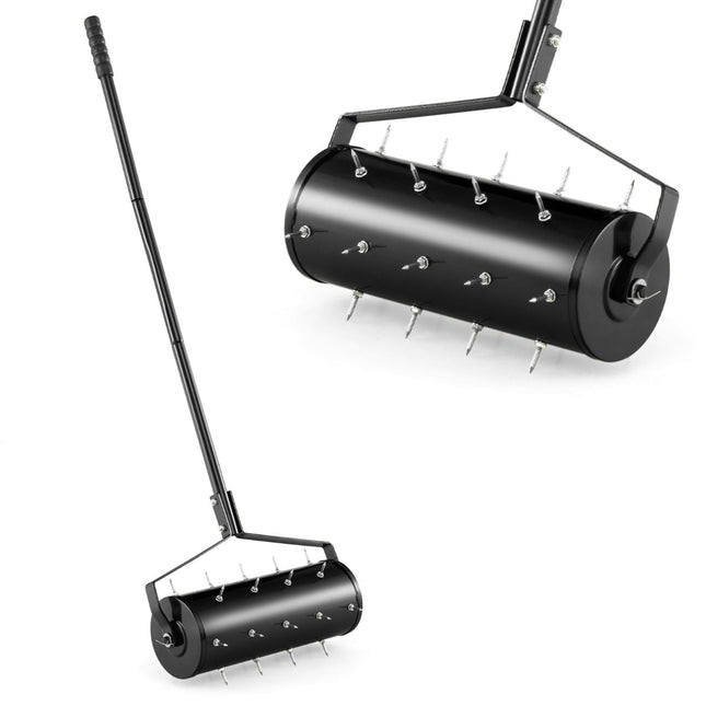 Rolă aeratoare de gazon cu mâner și țepi, 44 x 128 cm, neagră