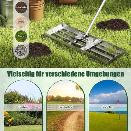 Greblă de nivelare a gazonului, metalică, mâner ergonomic, 75x25 cm
