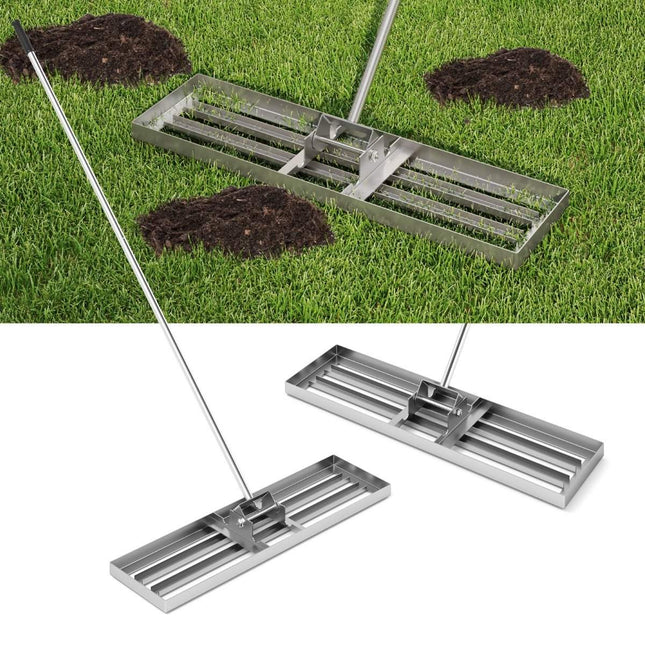 Greblă de nivelare a gazonului cu mâner ergonomic, metal, 91x25 cm