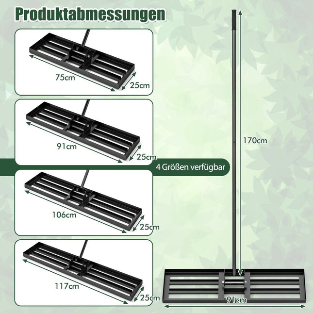 Greblă de nivelare a gazonului cu mâner ergonomic, metal, 91x25 cm