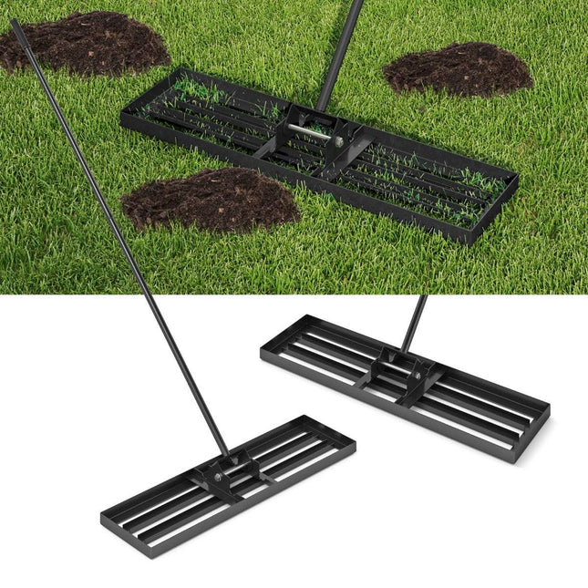 Greblă de nivelare a gazonului cu mâner ergonomic, metal, 91x25 cm