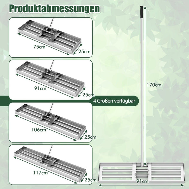 Greblă de nivelare a gazonului cu mâner ergonomic, metal, 91x25 cm