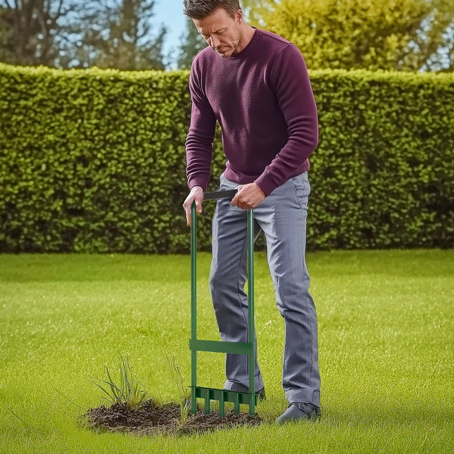 Aerator de gazon pentru gazon Aerator manual de gazon cu lățime de 30 cm cu mâner antiderapant, unelte de grădină șină de sol, scarificator ciocănitoare de gazon, aerare a solului îngrijire a gazonului pentru curți de grădină |