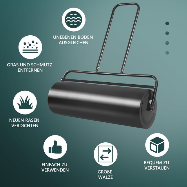 Rolă de gazon rolă de gazon din oțel cu tambur rezistent 114 x 90 x 30 cm negru