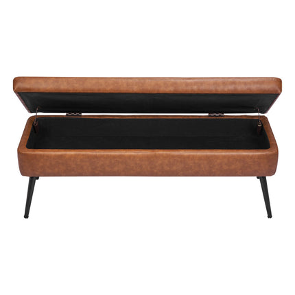 Leather Storage Ottoman Bench – PU, 40-In, Metal Legs, Brown