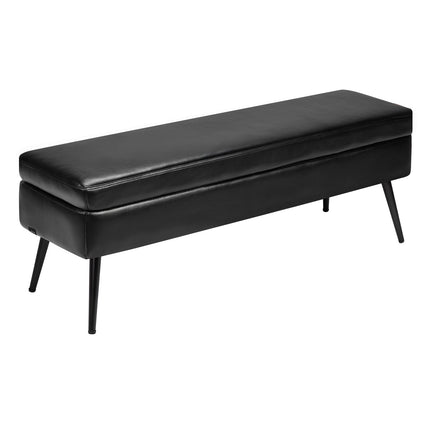 Leather Storage Ottoman Bench, PU Leather, Metal Legs, Black