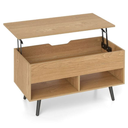 Masă de cafea cu blat ridicator 80 cm, spațiu de depozitare ascuns, 2 rafturi
