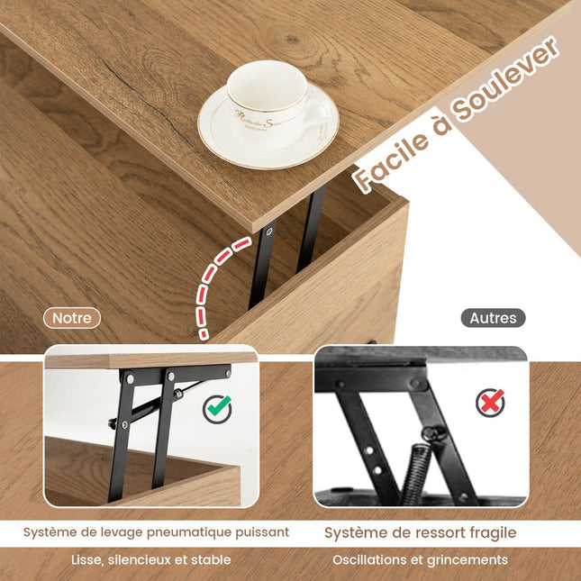 Masă de cafea cu platformă elevată, ridicare pneumatică, depozitare ascunsă